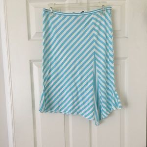 Aqua blue & white striped asymmetrical maxi skirt